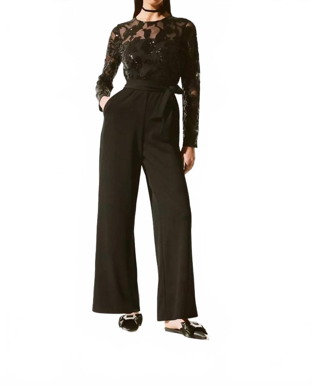NEW JOSEPH RIBKOFF sequin bodice jumpsuit in black